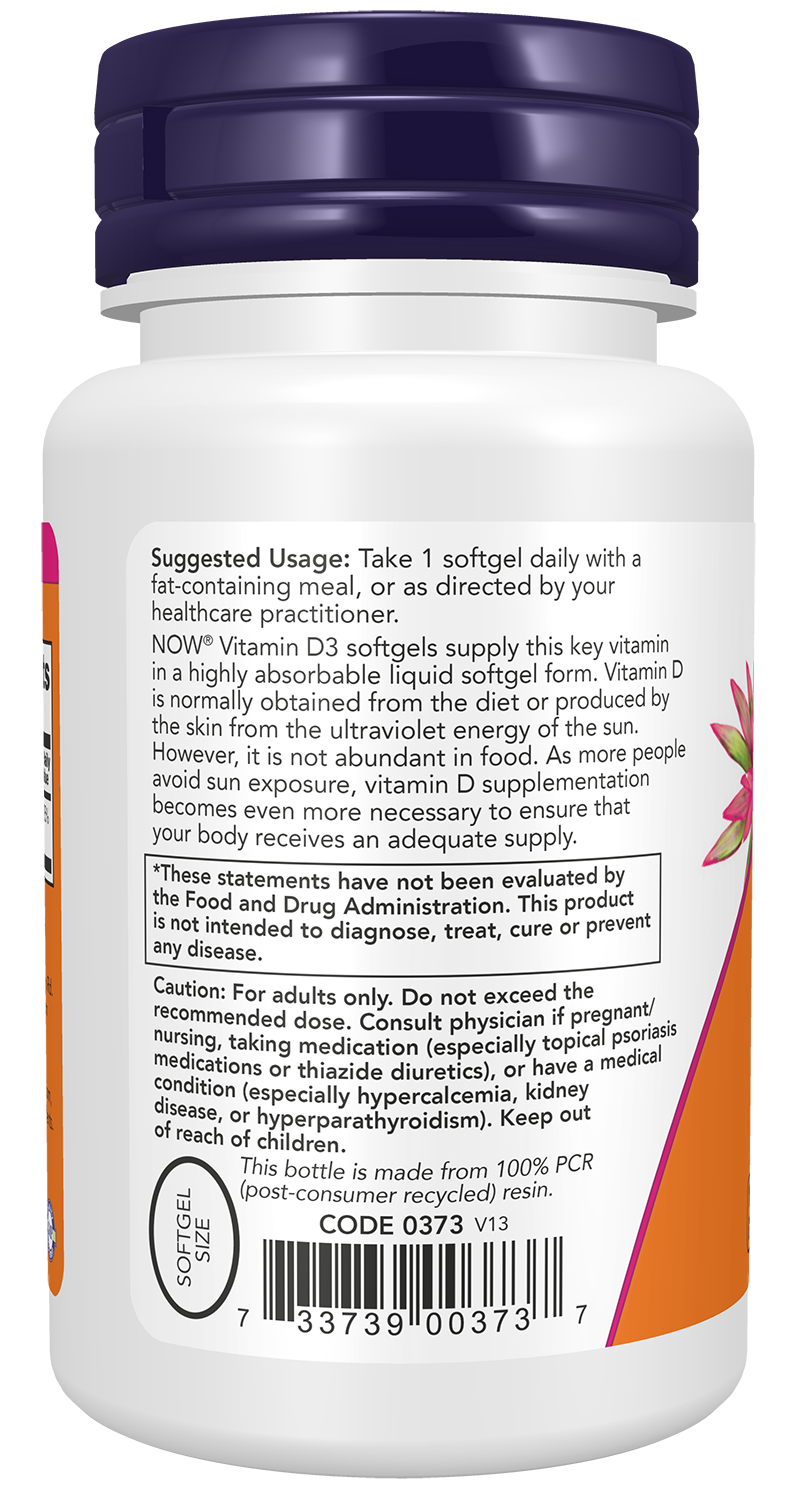 NOW Supplements, Vitamin D3 5,000 IU, High Potency, Structural Support*, 240 Softgels