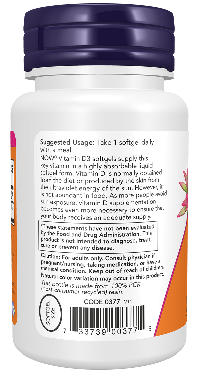 NOW Supplements, Vitamin D3 2,000 IU, High Potency, Structural Support*, 240 Softgels