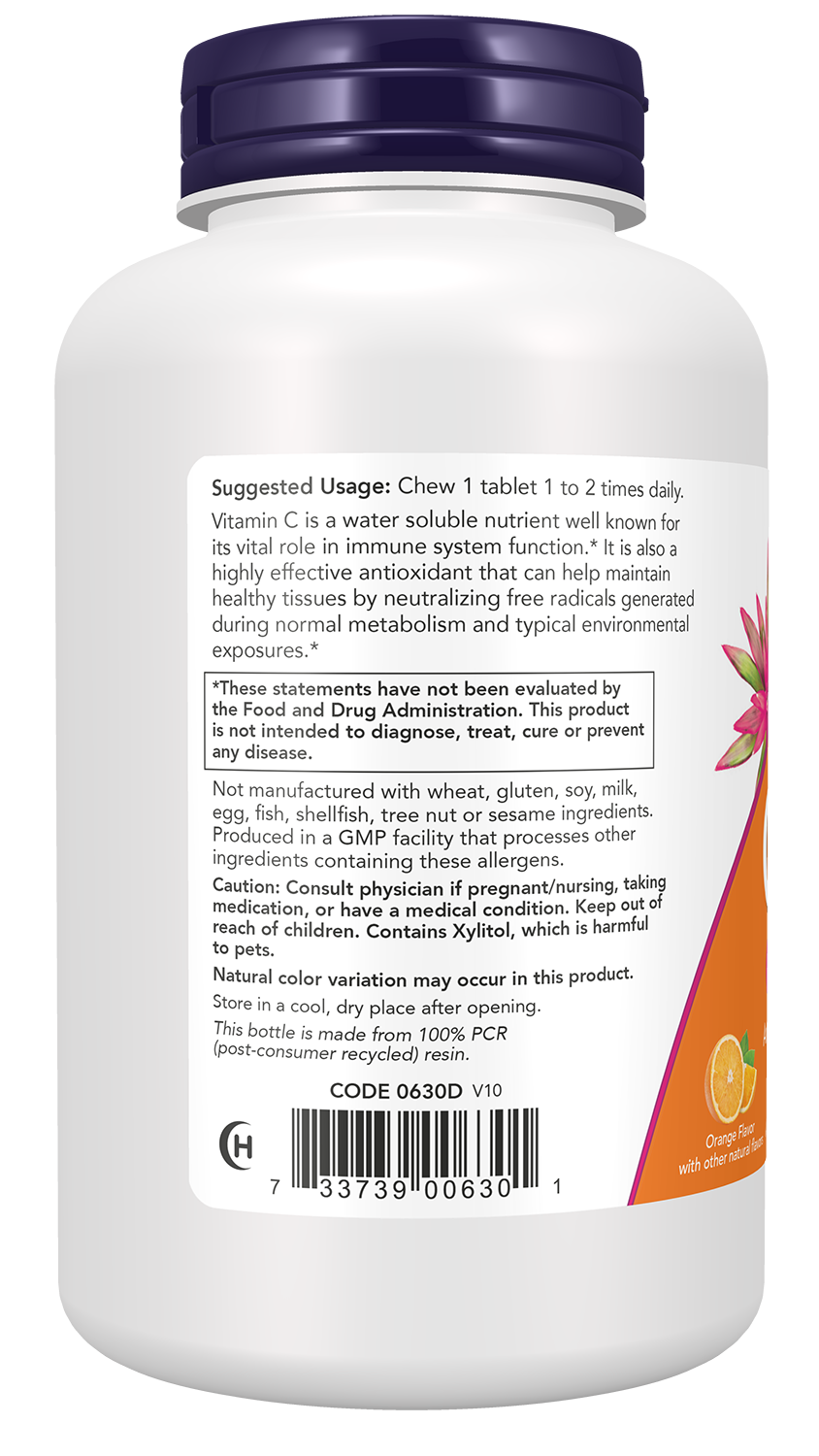 NOW Supplements, Vitamin C-500, Antioxidant Support*, Orange Juice Flavor, 100 Chewable Lozenges