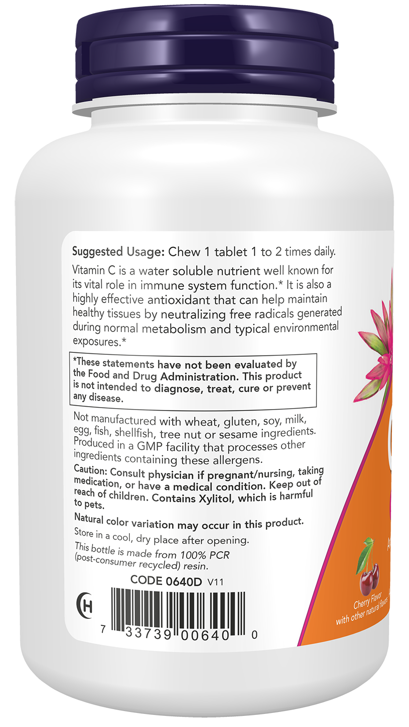 NOW Supplements, Vitamin C-500, Antioxidant Support*, Cherry Flavor, 100 Chewable Lozenges