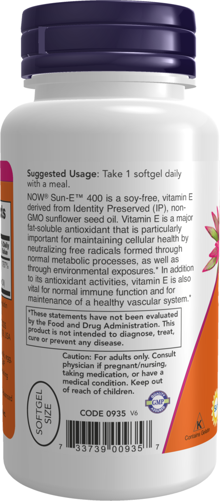 NOW Supplements, Sun-E™ 400 IU with d-alpha Tocopherol from Non-GMO Sunflower Oil, 60 Softgels
