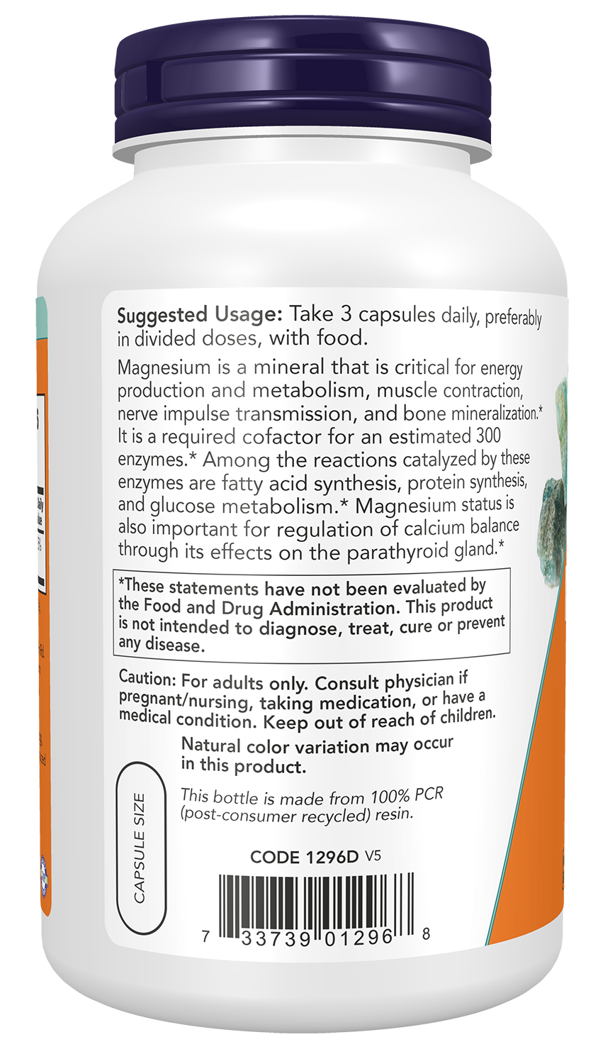 NOW Supplements, Magnesium Citrate, Enzyme Function*, Nervous System Support*, 240 Veg Capsules