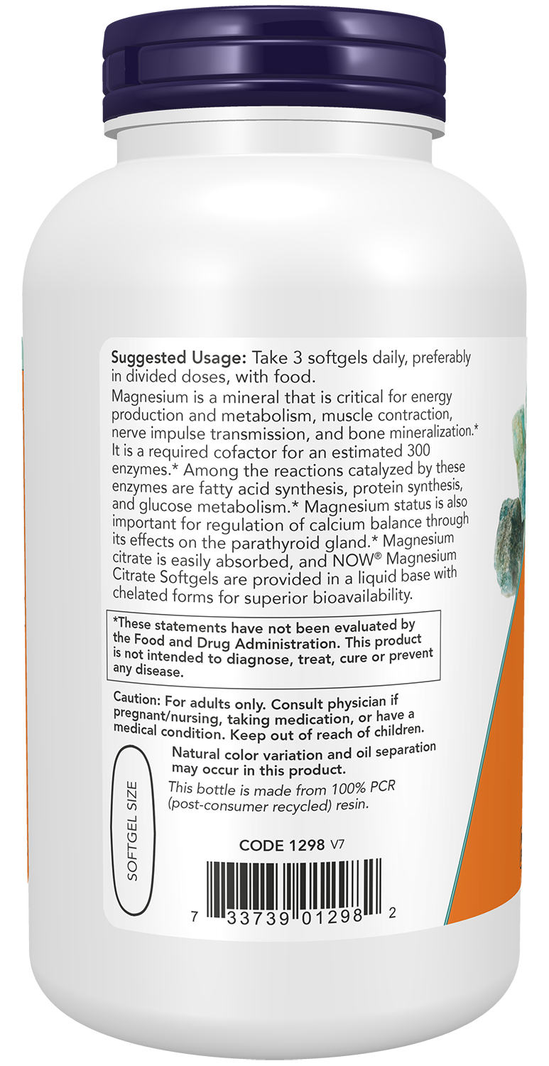 NOW Supplements, Magnesium Citrate, With Glycinate & Malate, Nervous System Support*, 180 Softgels