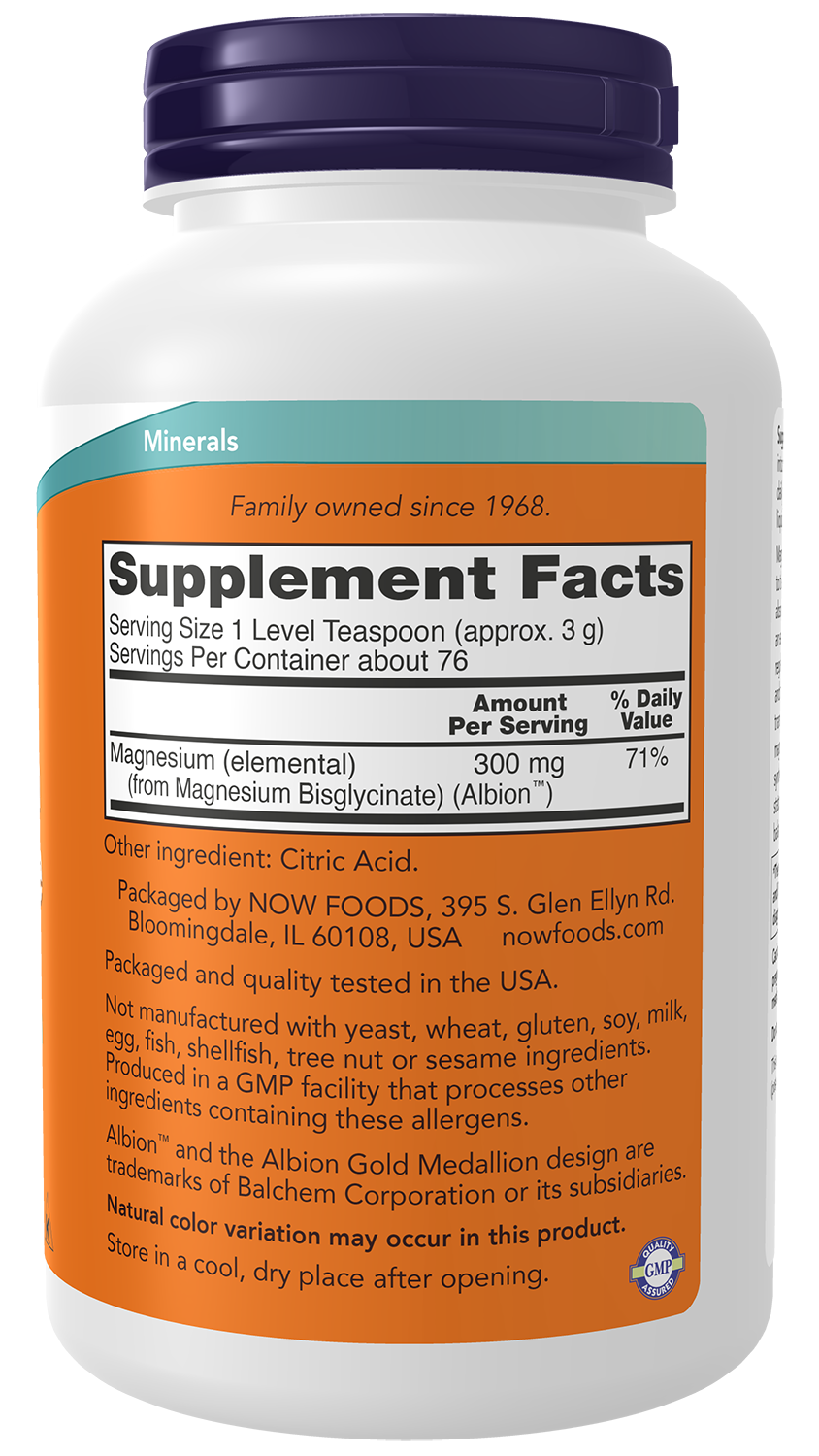 NOW Supplements, Magnesium Bisglycinate Powder, Enzyme Function*, Nervous System Support*, 8-Ounce