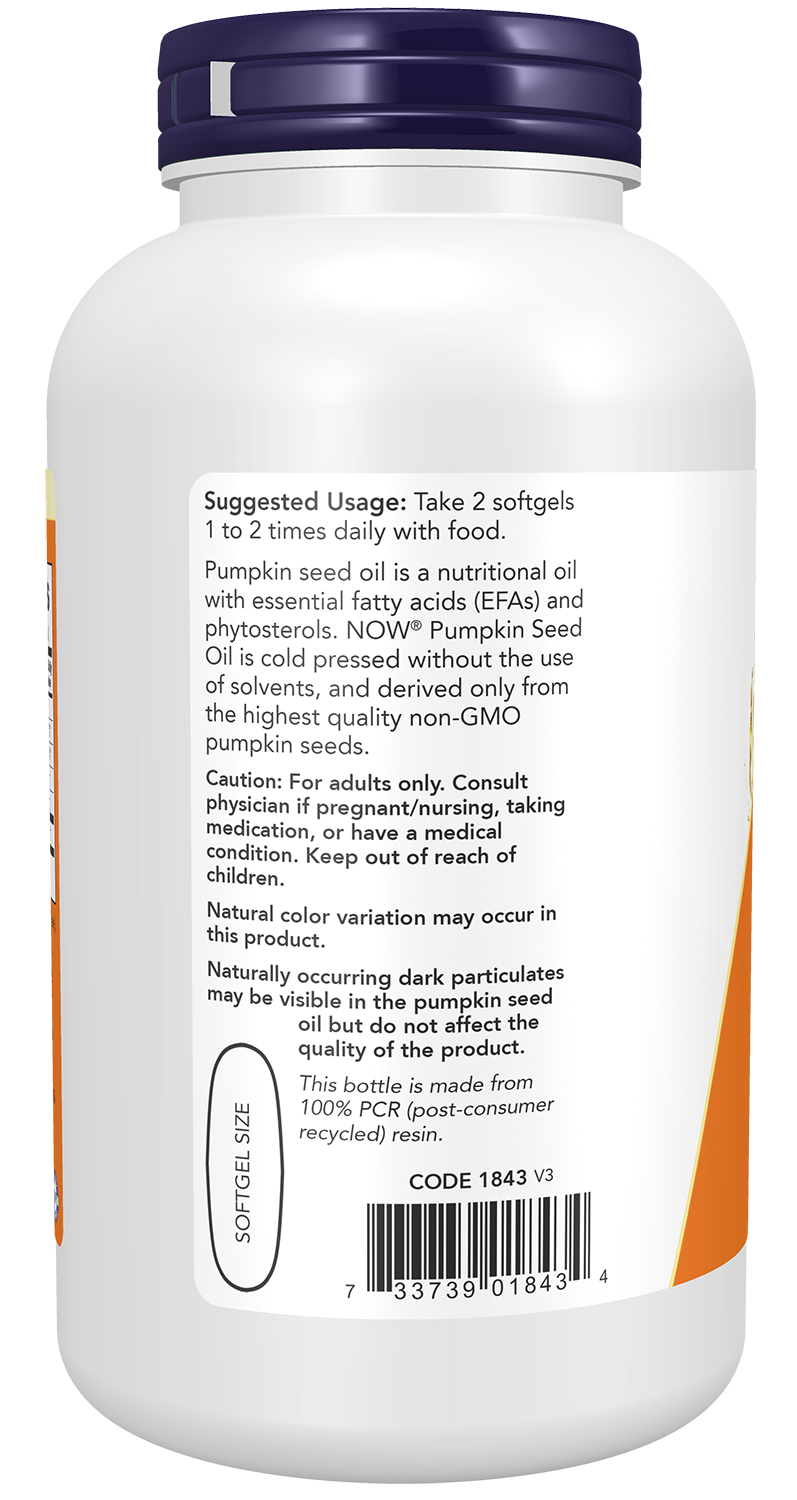 NOW Supplements, Pumpkin Seed Oil 1000 mg with Essential Fatty Acids and Phytosterols, Cold Pressed, 200 Softgels