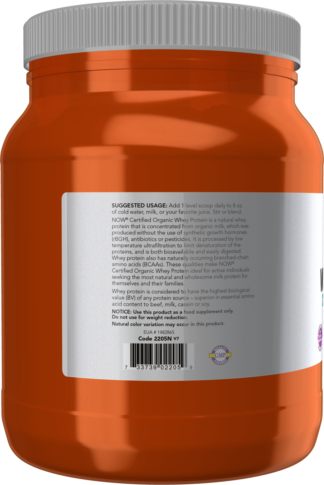 NOW Sports Nutrition, Certified Organic Whey Protein 19 g, Unflavored Powder, 1-Pound