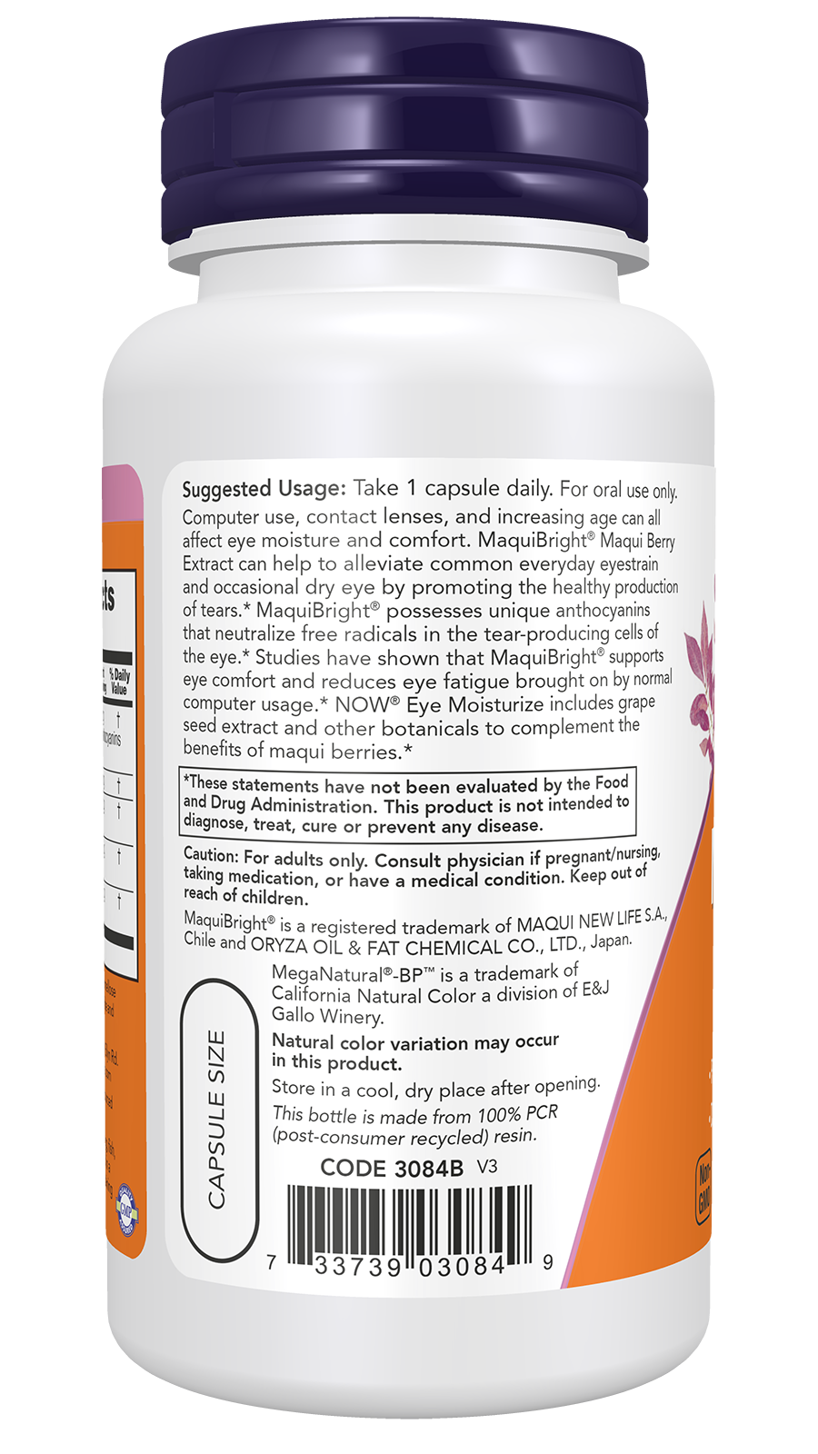 NOW Supplements, Eye Moisturize with MaquiBright®, Ocular Health*, Promotes Healthy Tear Production*, Defense Against Normal Eyestrain*, 60 Veg Capsules