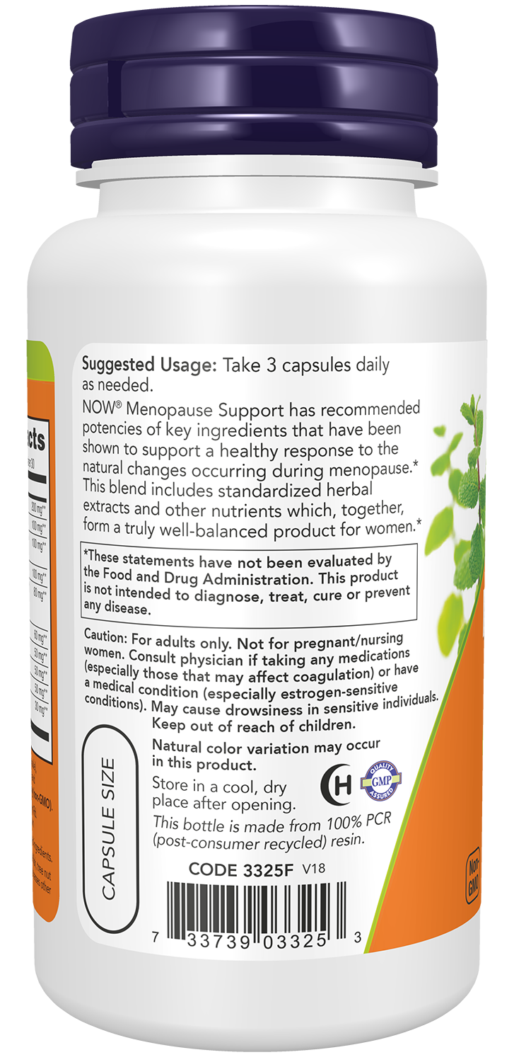 NOW Supplements, Menopause Support, Blend Includes Standardized Herbal Extracts and Other Nutrients, 90 Veg Capsules