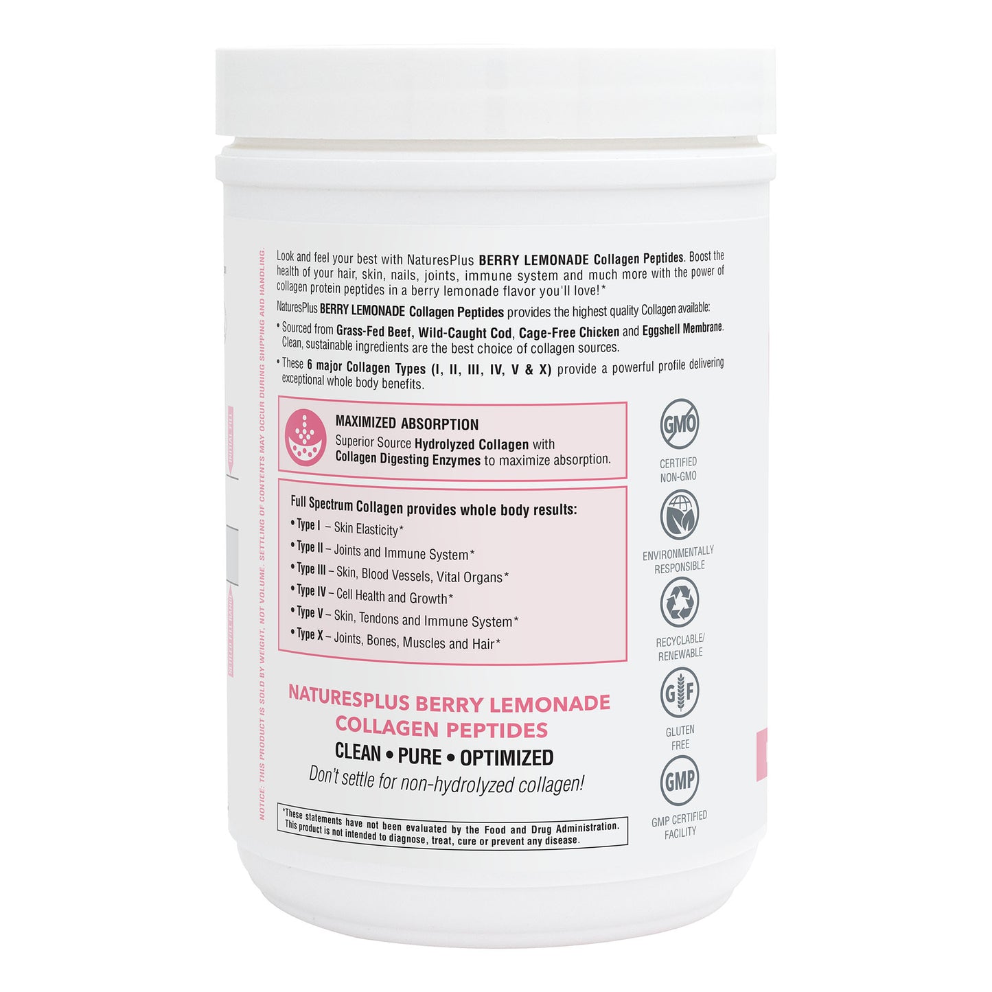 NaturesPlus, Collagen Peptides Berry Lemonade, 14 Servings