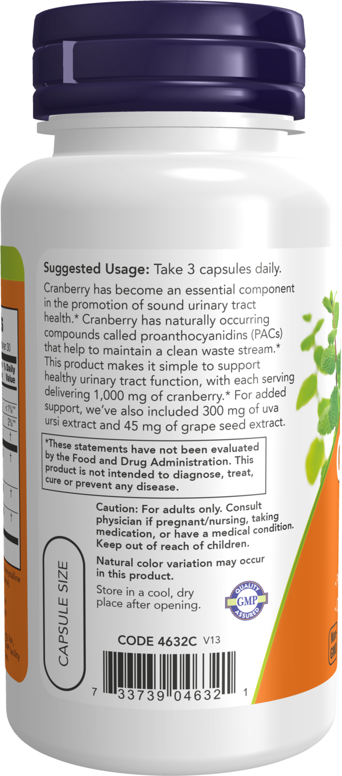 NOW Supplements, Cranberry with PACs, plus Uva Ursi and Grape Seed Extracts 90 Veg Capsules