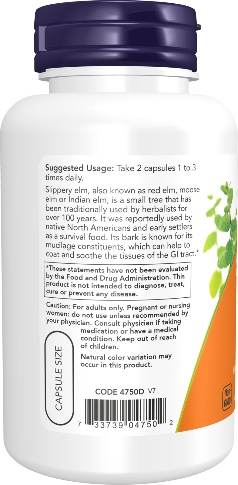 NOW Supplements, Slippery Elm (Ulmus rubra) 400 mg, Herbal Supplement, 100 Veg Capsules