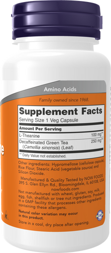 NOW Supplements, L-Theanine 100 mg with Decaf Green Tea, Stress Management*, 90 Veg Capsules
