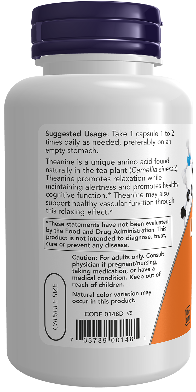 NOW Supplements, L-Theanine 200 mg with Inositol, Stress Management*, 120 Veg Capsules