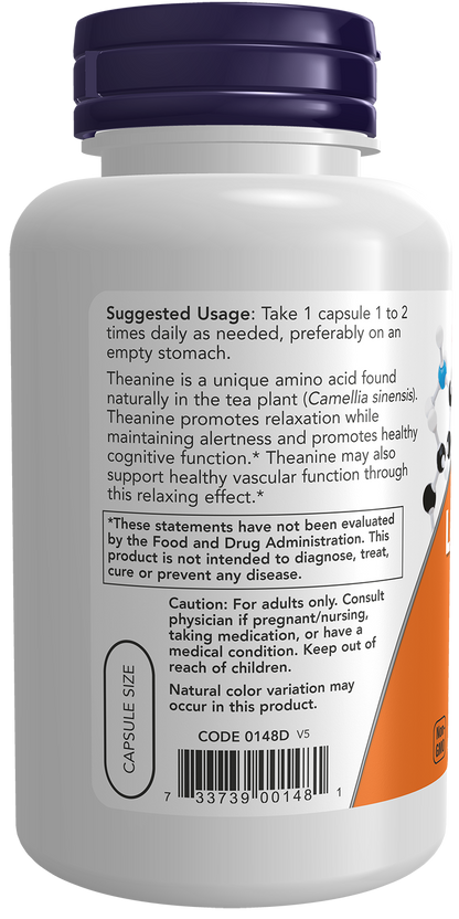 NOW Supplements, L-Theanine 200 mg with Inositol, Stress Management*, 120 Veg Capsules