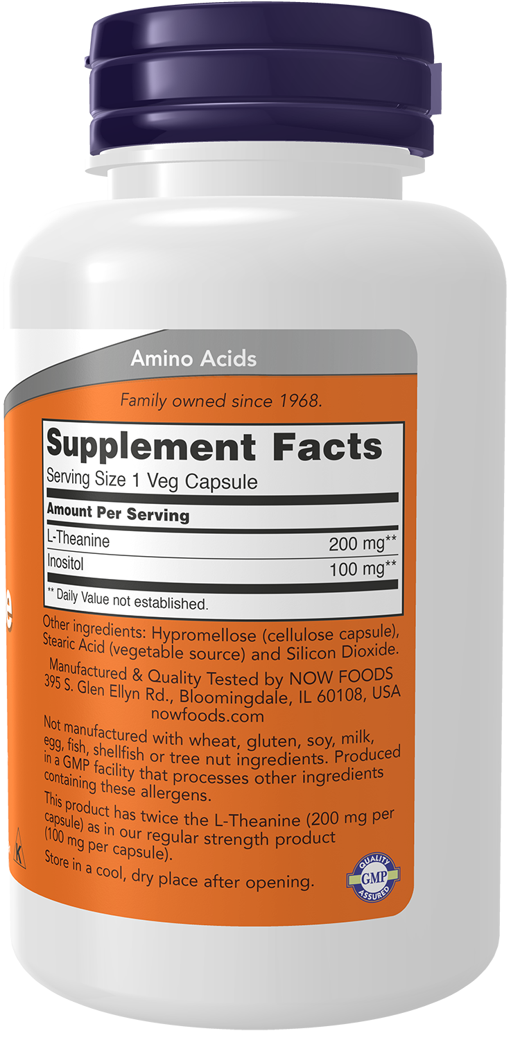 NOW Supplements, L-Theanine 200 mg with Inositol, Stress Management*, 120 Veg Capsules