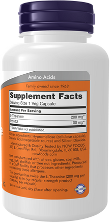 NOW Supplements, L-Theanine 200 mg with Inositol, Stress Management*, 120 Veg Capsules