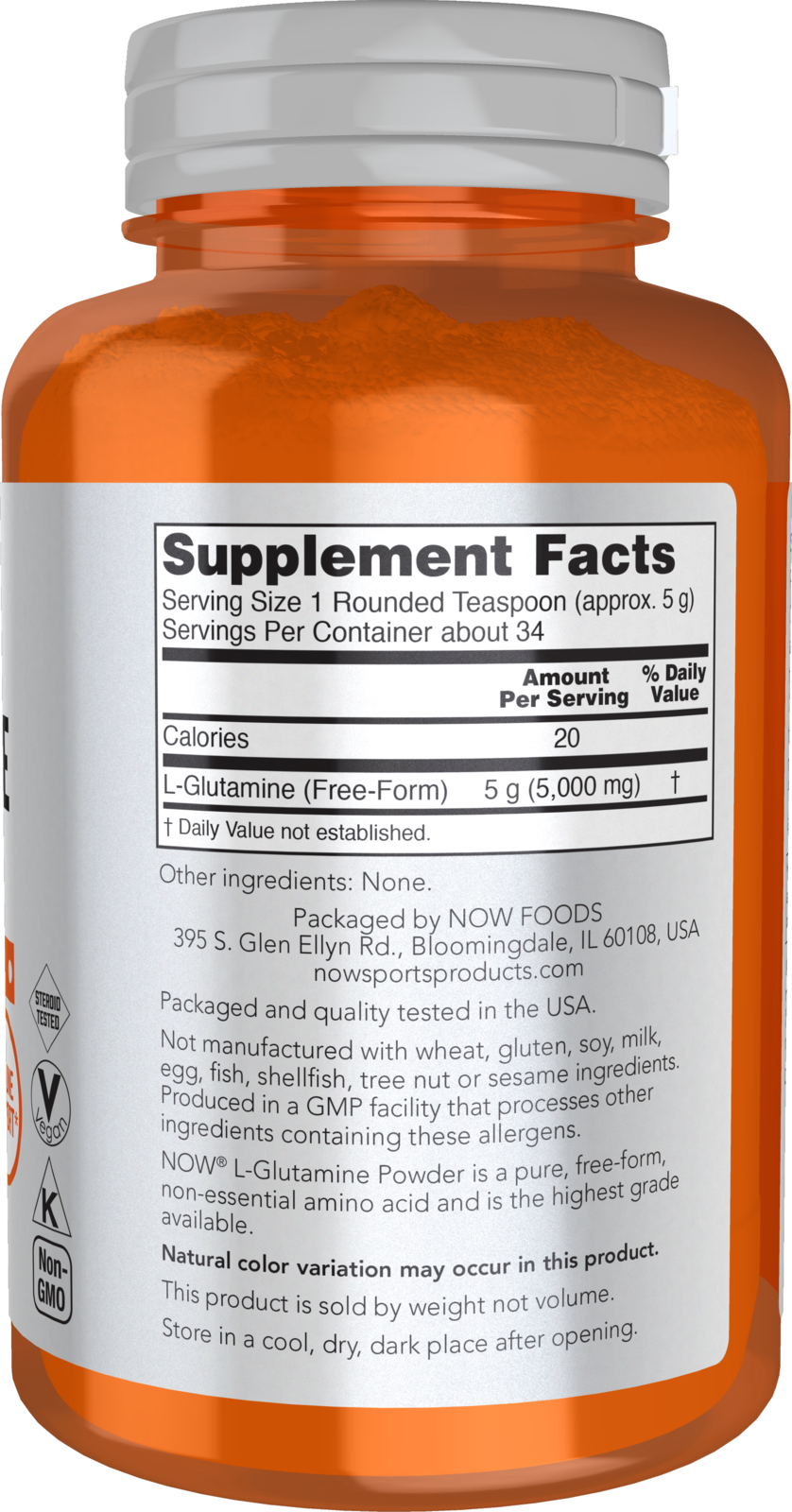 NOW Sports Nutrition, L-Glutamine Pure Powder, Nitrogen Transporter*, Amino Acid, 6-Ounce