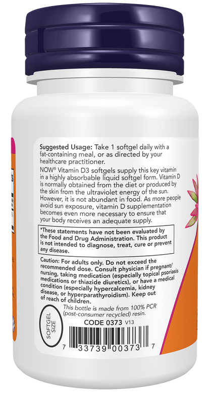 NOW Supplements, Vitamin D3 5,000 IU, High Potency, Structural Support*, 240 Softgels