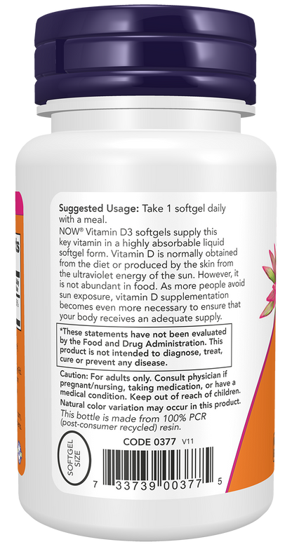 NOW Supplements, Vitamin D3 2,000 IU, High Potency, Structural Support*, 240 Softgels