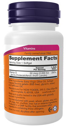 NOW Supplements, Vitamin D3 2,000 IU, High Potency, Structural Support*, 240 Softgels