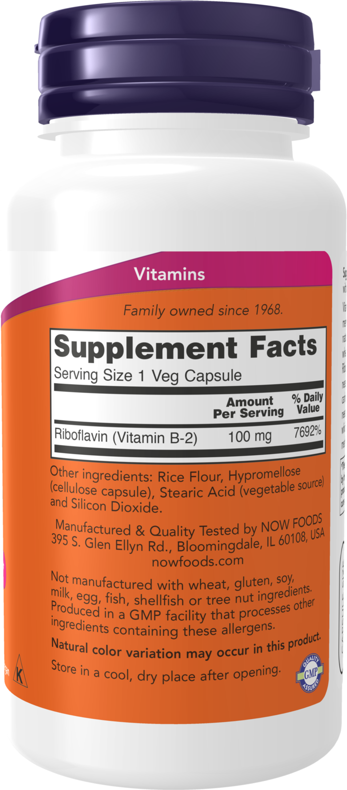NOW Supplements, Vitamin B-2 (Riboflavin) 100 mg, Energy Production*, 100 Veg Capsules