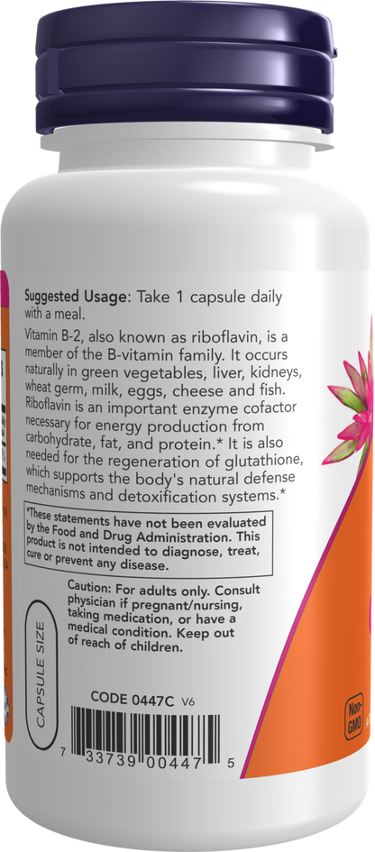 NOW Supplements, Vitamin B-2 (Riboflavin) 100 mg, Energy Production*, 100 Veg Capsules
