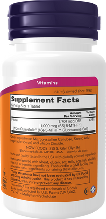 NOW Supplements, Methyl Folate 1,000 mcg, Metabolically Active Folate*, Co-Enzyme B Vitamin, 90 Tablets