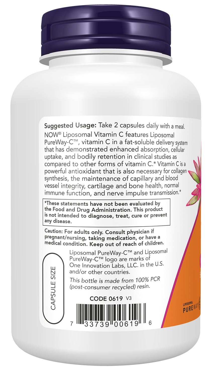 NOW Supplements, Liposomal Vitamin C, Immune & Collagen Support*, 120 Veg Capsules