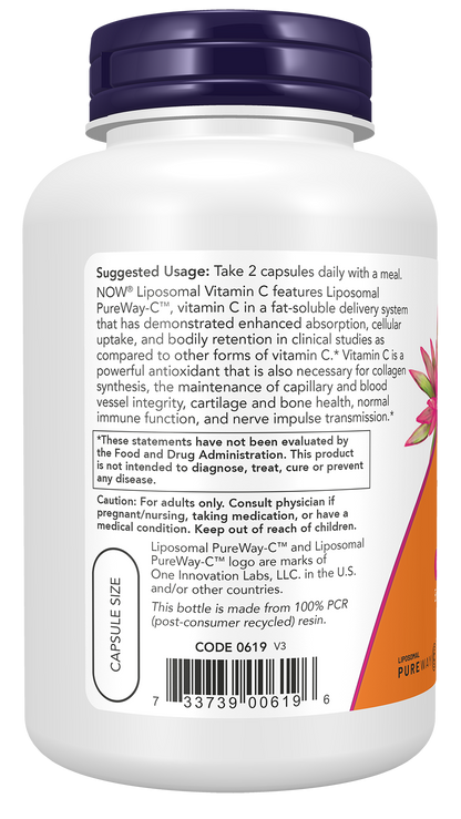 NOW Supplements, Liposomal Vitamin C, Immune & Collagen Support*, 120 Veg Capsules