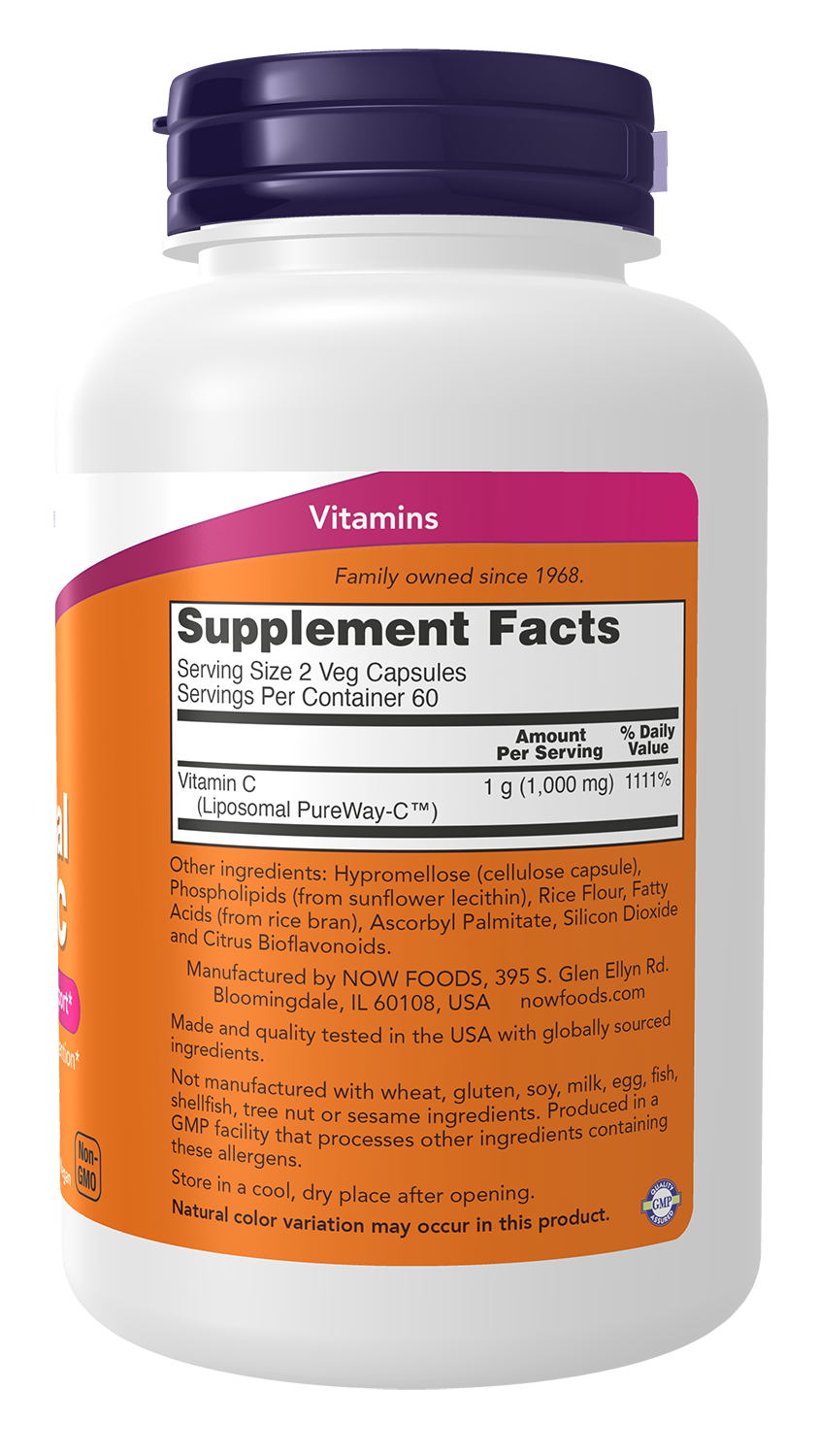NOW Supplements, Liposomal Vitamin C, Immune & Collagen Support*, 120 Veg Capsules