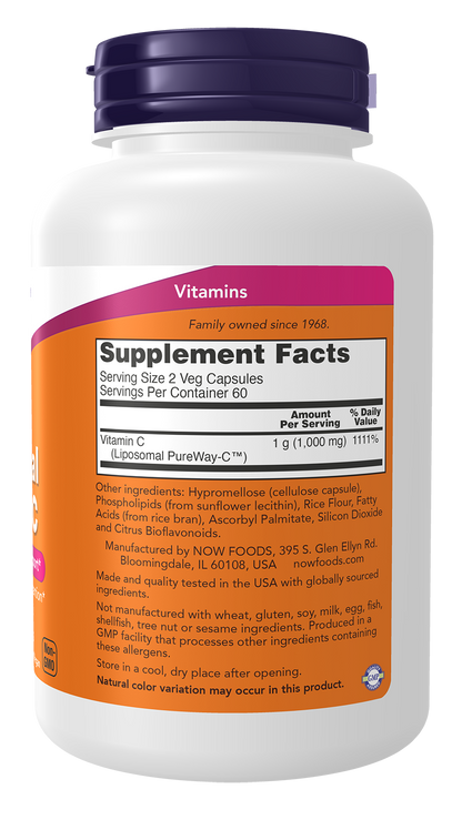 NOW Supplements, Liposomal Vitamin C, Immune & Collagen Support*, 120 Veg Capsules