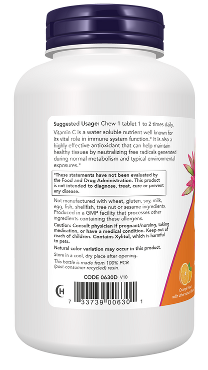 NOW Supplements, Vitamin C-500, Antioxidant Support*, Orange Juice Flavor, 100 Chewable Lozenges