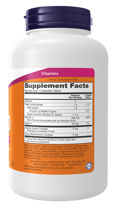 NOW Supplements, Vitamin C-500, Antioxidant Support*, Orange Juice Flavor, 100 Chewable Lozenges