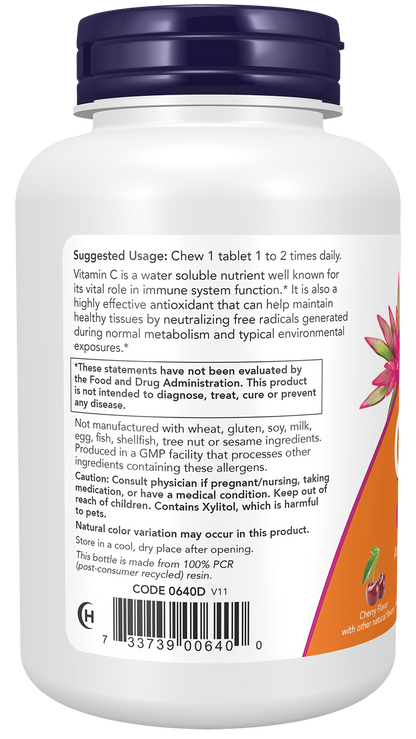 NOW Supplements, Vitamin C-500, Antioxidant Support*, Cherry Flavor, 100 Chewable Lozenges