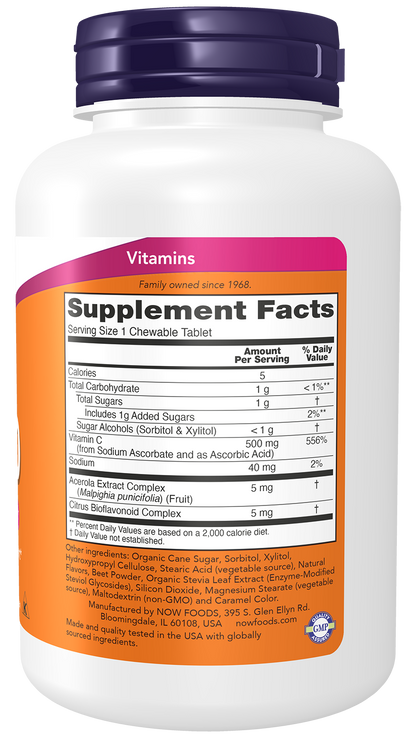 NOW Supplements, Vitamin C-500, Antioxidant Support*, Cherry Flavor, 100 Chewable Lozenges