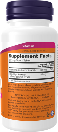 NOW Supplements, Vitamin C-500 with Rose Hips, Antioxidant Protection*, 100 Tablets