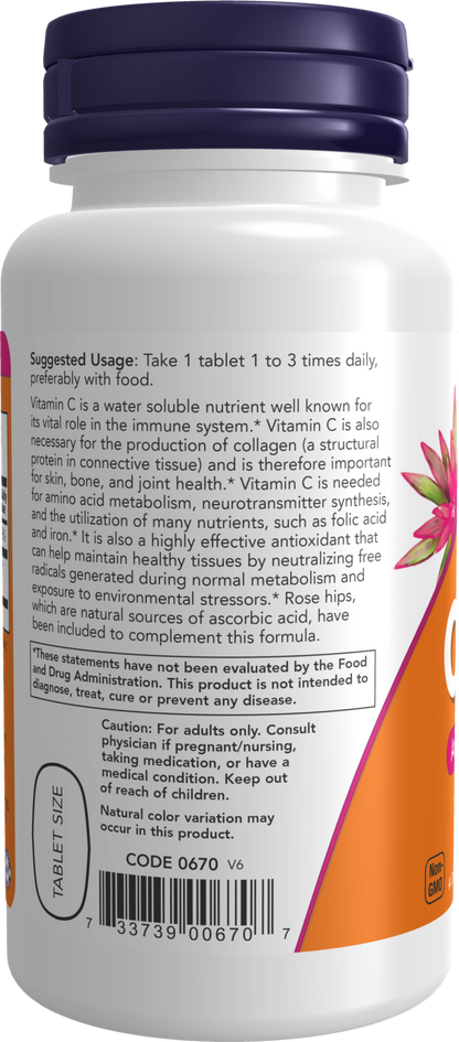 NOW Supplements, Vitamin C-500 with Rose Hips, Antioxidant Protection*, 100 Tablets