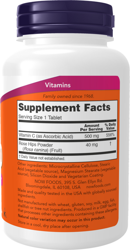 NOW Supplements, Vitamin C-500 with Rose Hips, Antioxidant Protection*, 250 Tablets