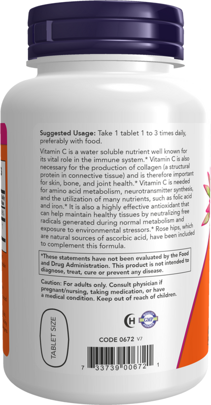 NOW Supplements, Vitamin C-500 with Rose Hips, Antioxidant Protection*, 250 Tablets