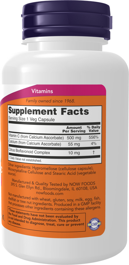 NOW Supplements, Vitamin C-500 Calcium Ascorbate, Antioxidant Protection*, 100 Veg Capsules
