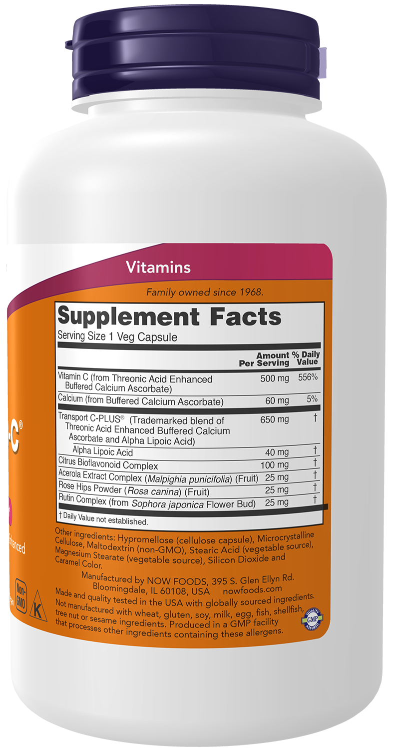 NOW Supplements, AlphaSorb-C® 500 mg with Threonic Acid & Alpha Lipoic Acid Enhanced, 180 Veg Capsules