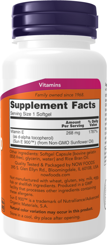 NOW Supplements, Sun-E™ 400 IU with d-alpha Tocopherol from Non-GMO Sunflower Oil, 60 Softgels