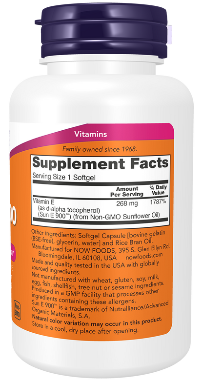 NOW Supplements, Sun-E™ 400 IU with d-alpha Tocopherol from Non-GMO Sunflower Oil, 120 Softgels