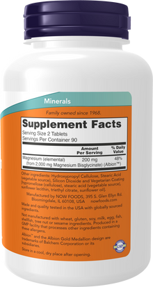 NOW Supplements, Magnesium Glycinate 100 mg, Highly Absorbable Form, 180 Tablets