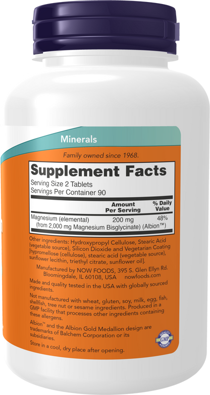 NOW Supplements, Magnesium Glycinate 100 mg, Highly Absorbable Form, 180 Tablets