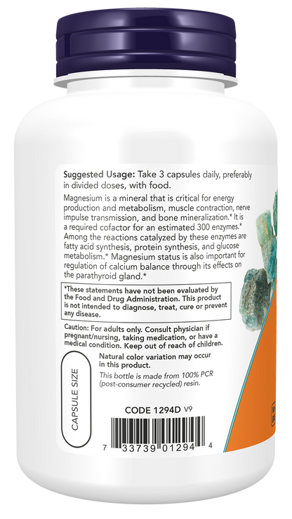 NOW Supplements, Magnesium Citrate, Enzyme Function*, Nervous System Support*, 120 Veg Capsules