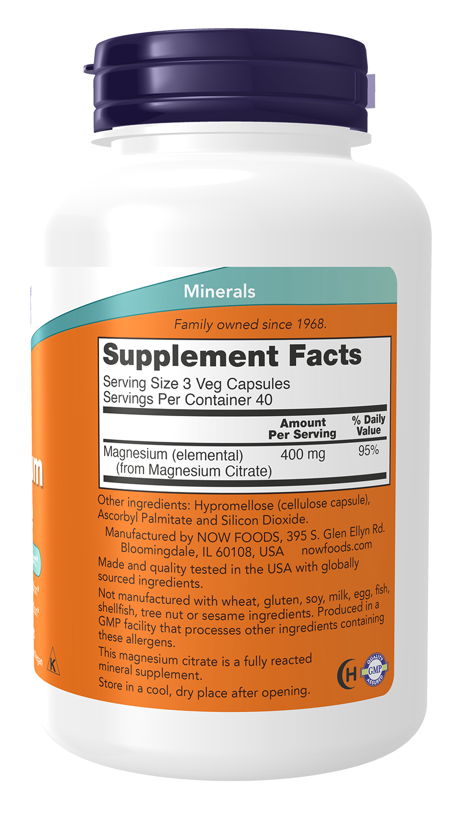 NOW Supplements, Magnesium Citrate, Enzyme Function*, Nervous System Support*, 120 Veg Capsules