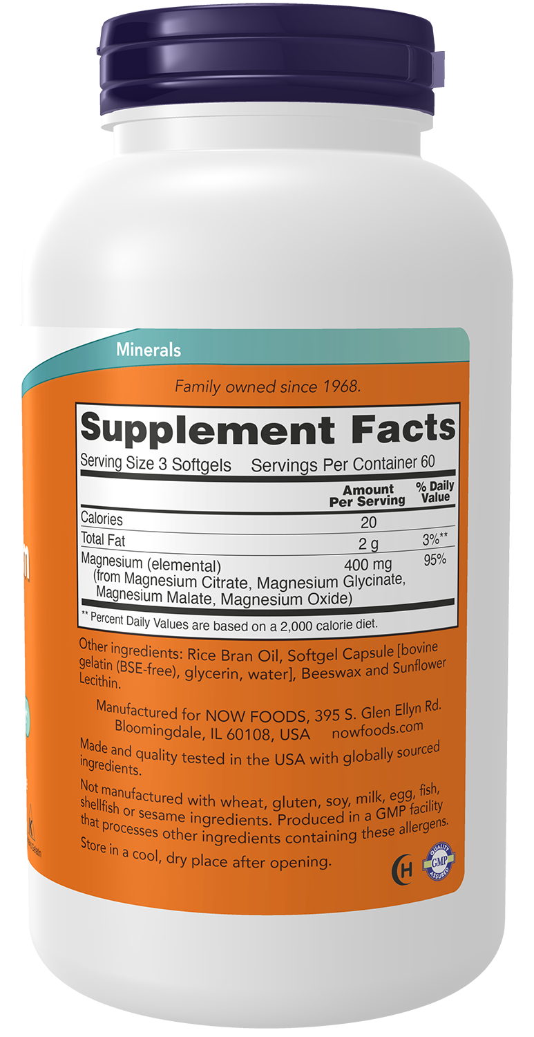 NOW Supplements, Magnesium Citrate, With Glycinate & Malate, Nervous System Support*, 180 Softgels