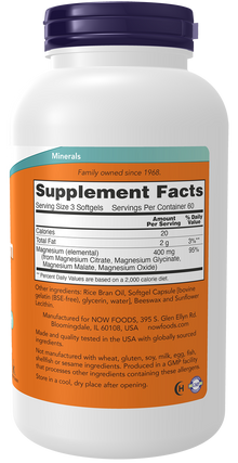 NOW Supplements, Magnesium Citrate, With Glycinate & Malate, Nervous System Support*, 180 Softgels