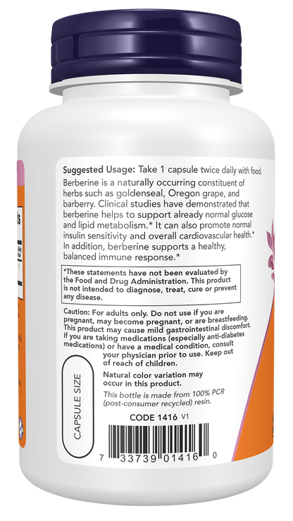 NOW Supplements, Berberine HCL 500 mg, Supports Glucose Metabolism*, 90 Veg Capsules